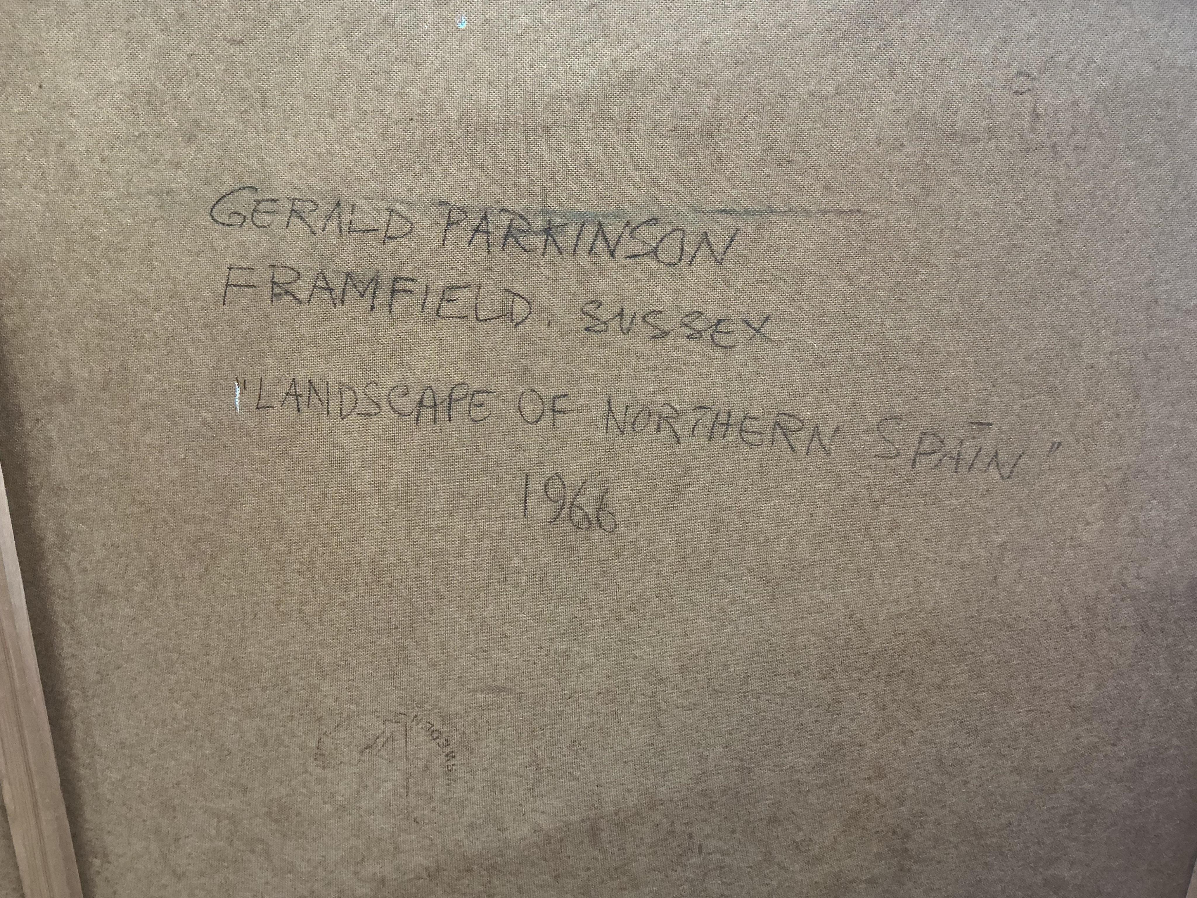 Gerald Parkinson (1926-), Northern Spain mountainous lakeside landscape, oil on board, signed, dated ‘66, 231cm x 107cm